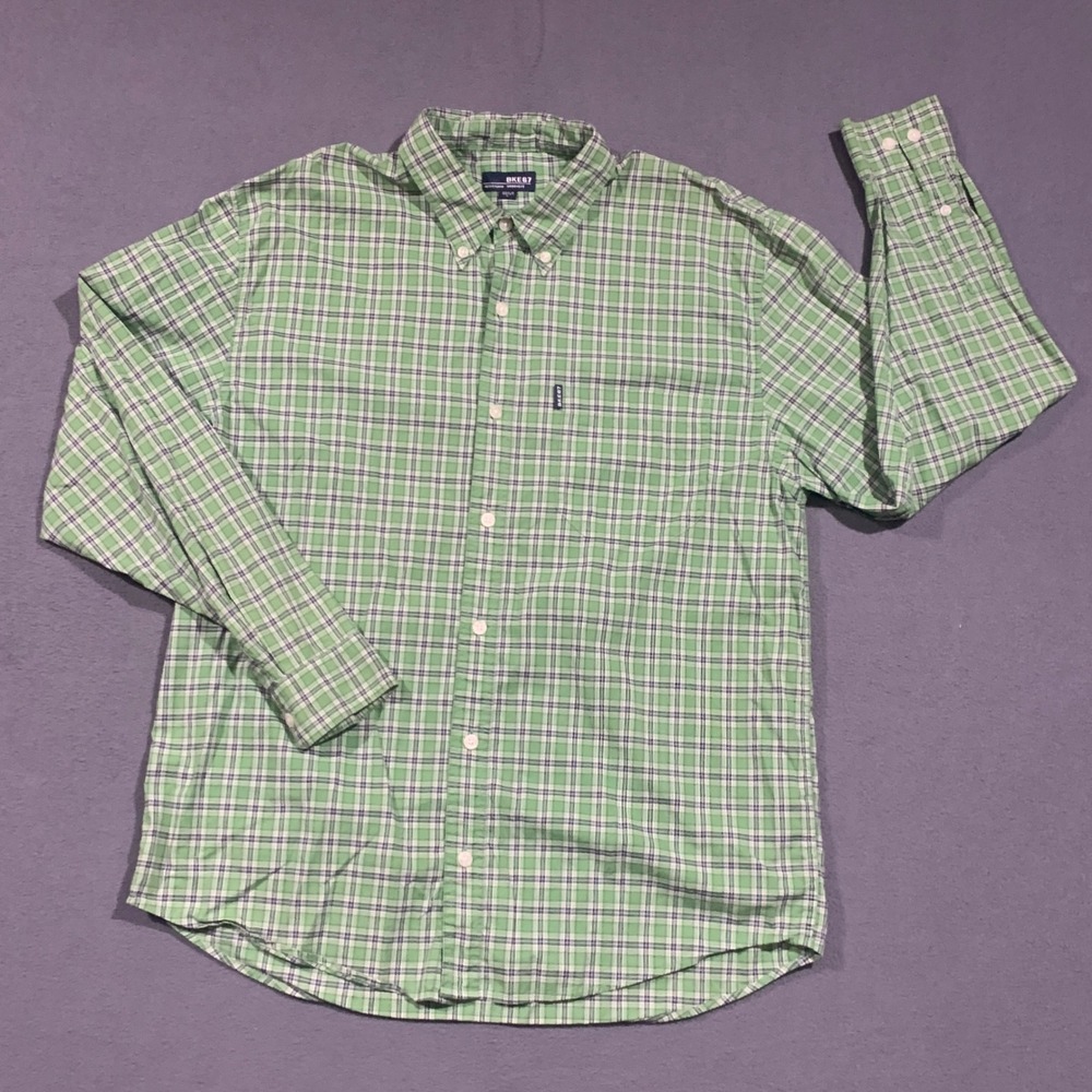 Vintage‎ Y2K BKE 67 Mens Green Plaid Button Down Shirt Long Sleeve Size L
